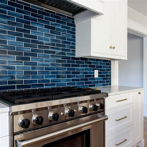 dark blue tile backsplash|blue glass backsplashes for kitchens.